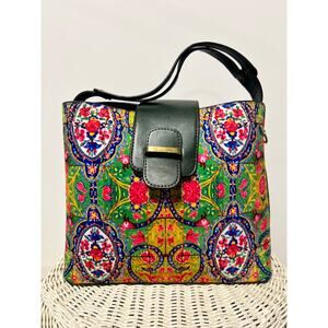 Handmade Middle Eastern Persian Style Floral Tapestry Handbag Leather Handle